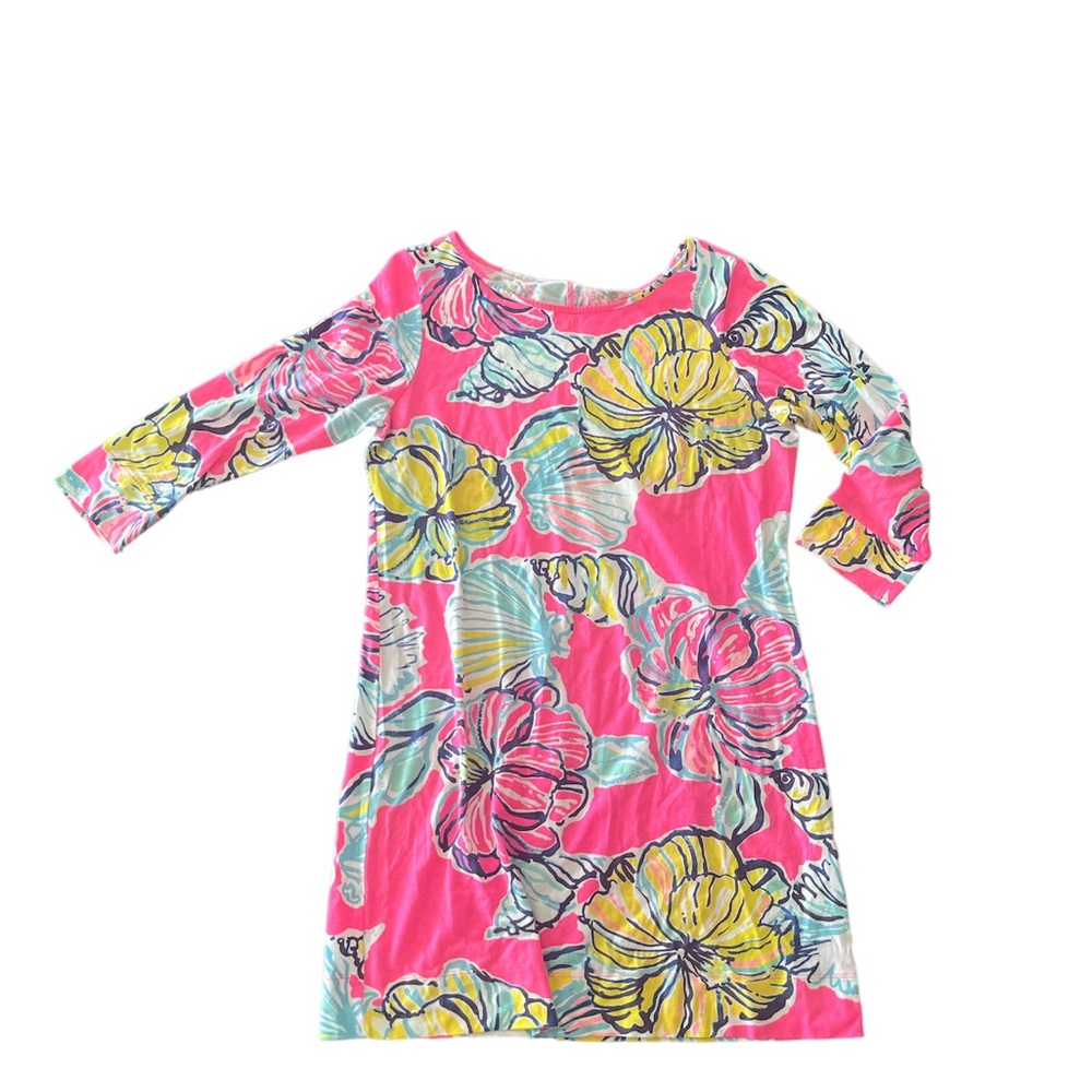 Lilly Pulitzer Pink Floral Shift Dress with Yellow and Aqua Accents